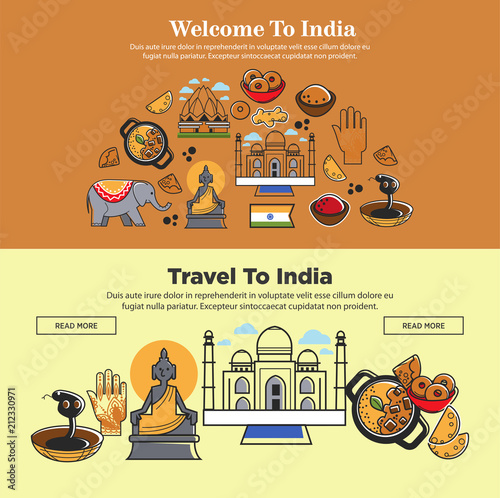 Welcome to India travelling posters set vector illustration