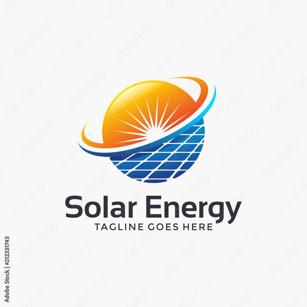 Solar energy, solar panel, sun logo design