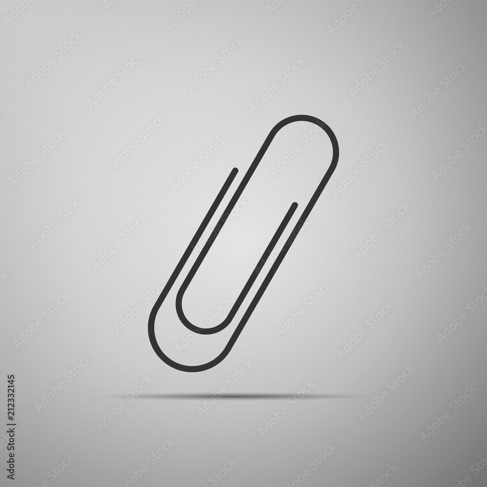 Paper clip icon isolated on grey background. Flat design. Vector Illustration