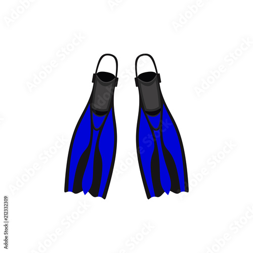 Flippers for diving . Abstract concept, blue color, icon. Vector illustration on white background.