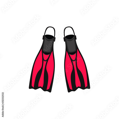 Flippers for diving . Abstract concept, red color, icon. Vector illustration on white background.