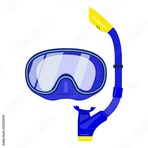 Collection for scuba diving or snorkeling. Scuba mask, snorkel. Abstract concept, blue color, set of icons. Vector illustration on white background.