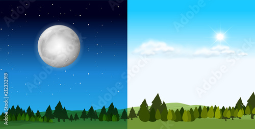 Day time and night time scene photo