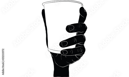 hand holding cigarette & cup vector