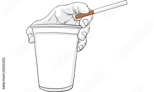hand holding cigarette & cup vector