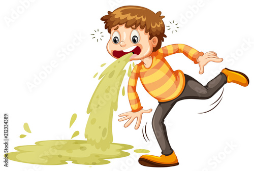 A sick boy vomiting