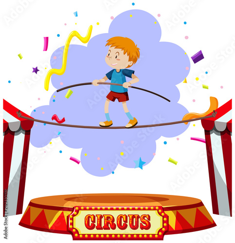 A Boy Tightrope Walking Circus