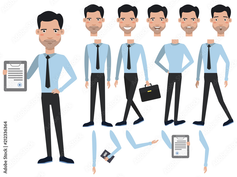 Man with contract character set with different poses, emotions, gestures. Animation constructor, front, back and side view. Can be used for topics like contractor, closer, agreement, manager Man with contract character set with different poses, emotions, gestures. Animation constructor, front, back and side view. Can be used for topics like contractor, closer, agreement, manager