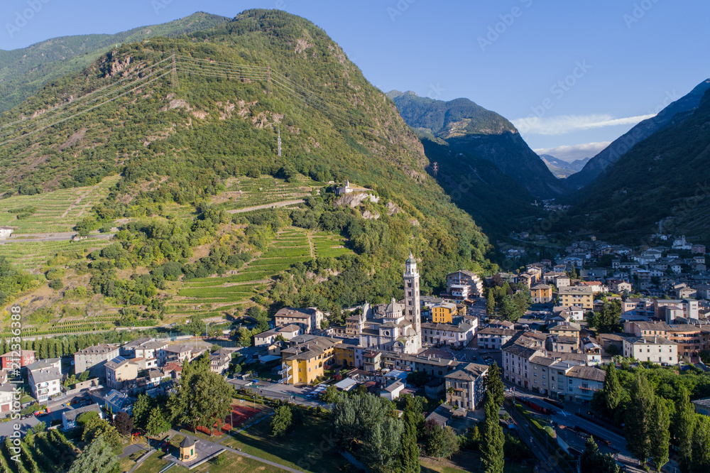 Valtellina, city of Tirano. Aerial shot