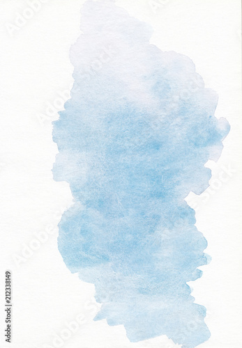 Sky blue watercolor stains. Blue abstraction, hand painted background