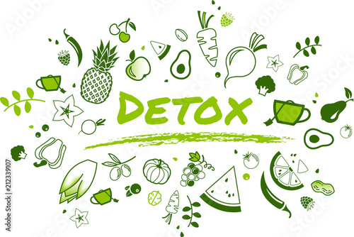 detox concept: healthy and well-balanced food items - vector illustration photo