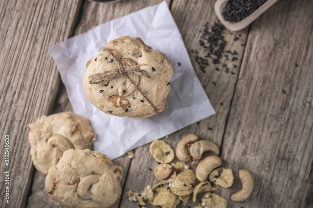 freshly baked cookies on rustic wooden table