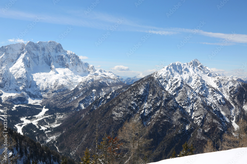 peaks of the Carnic Alps in Friuli in winter