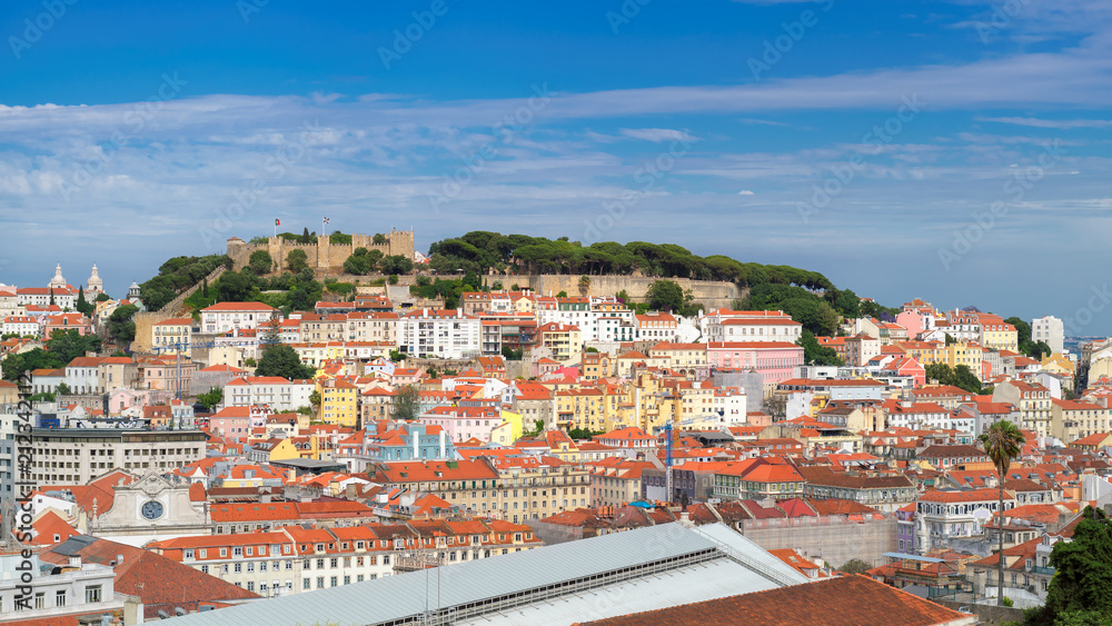 Lisbon City skyline and Sao Jorge Castle, Lisbon, Portugal.