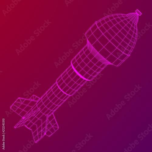 Missile, nuclear bomb or mortar mine Wireframe low poly mesh vector illustration