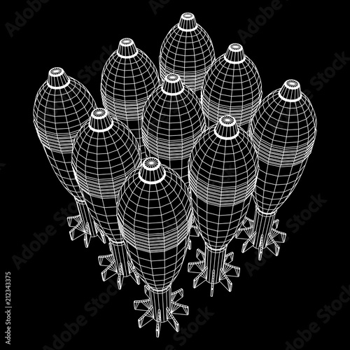 Missile, nuclear bomb or mortar mine Wireframe low poly mesh vector illustration