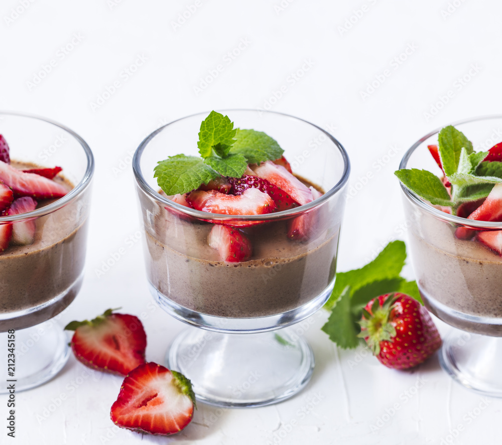 Chocolate Panna Cotta with strawberries Chocolate Panna Cotta with strawberries