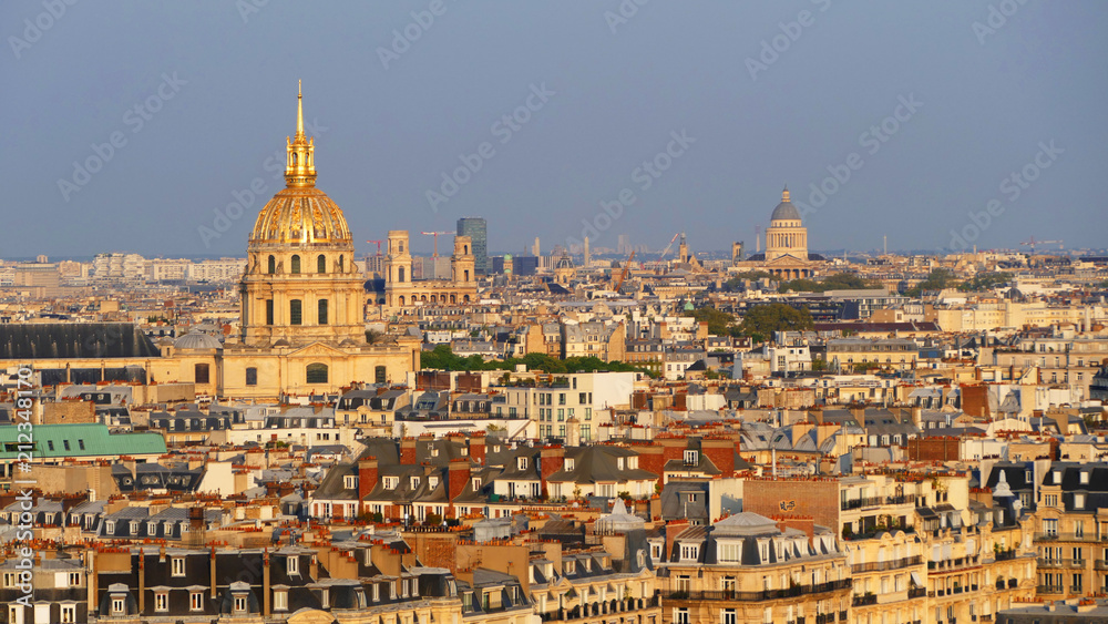 Paris cityscape: Les Invalides and Pantheon, France