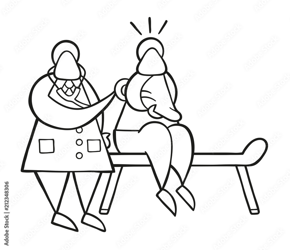 Vector cartoon doctor man listening patient's back with stethoscope