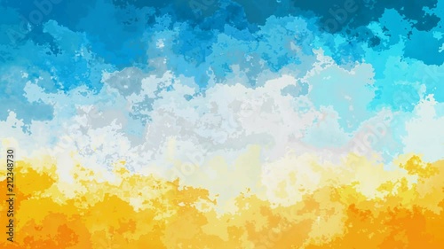 abstract animated stained background seamless loop video - watercolor effect - blue sky over hot yellow beach color