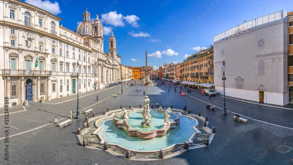 Aerial view of Navona Square (Piazza Navona) in Rome, Italy. Rome architecture and landmark. Piazza Navona is one of the main attractions of Rome and Italy