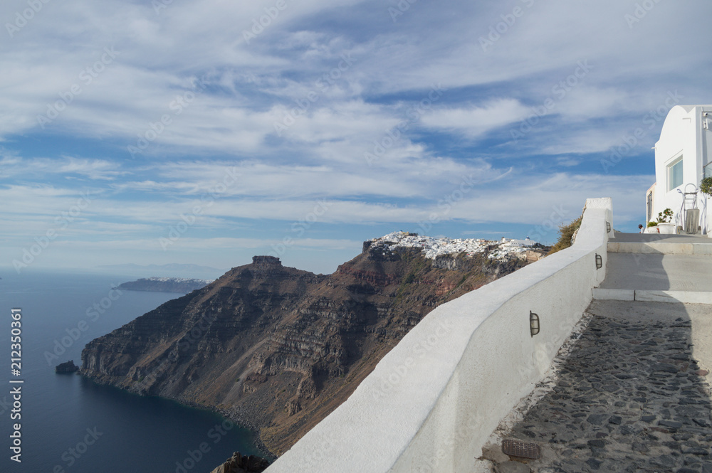 Fototapeta premium Whitewashed Houses on Cliffs with Sea View in Fira, Santorini, Cyclades, Greece