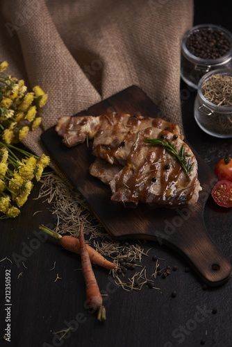 Delicious grilled steak on the table