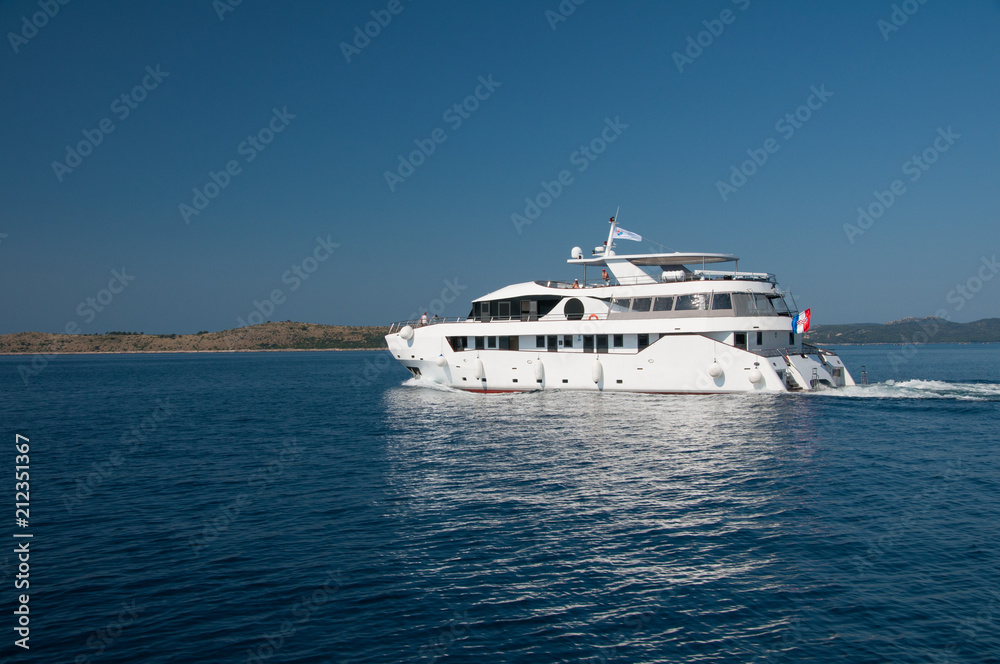 White yachts on Adriatic Sea in Kornati Natural Park in Croatia