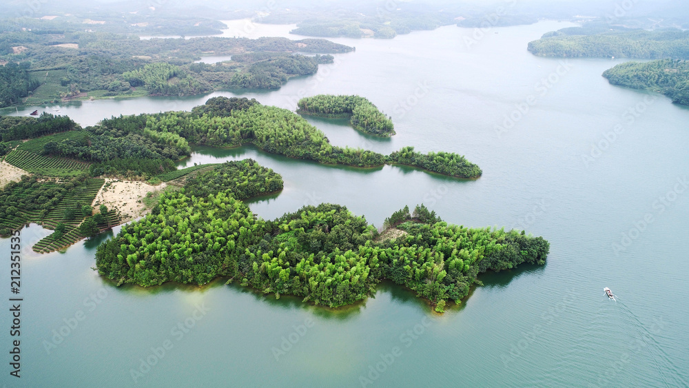 Aerial photos of the tianzi lake and islands in anhui province, China.