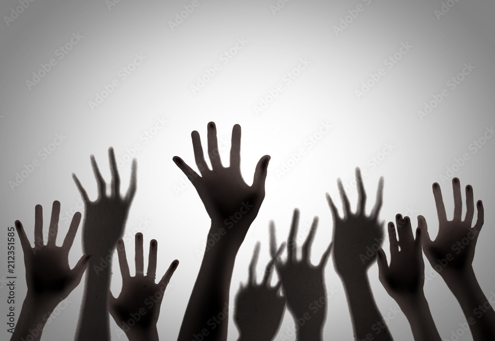 Silhouette of hands up,blur image