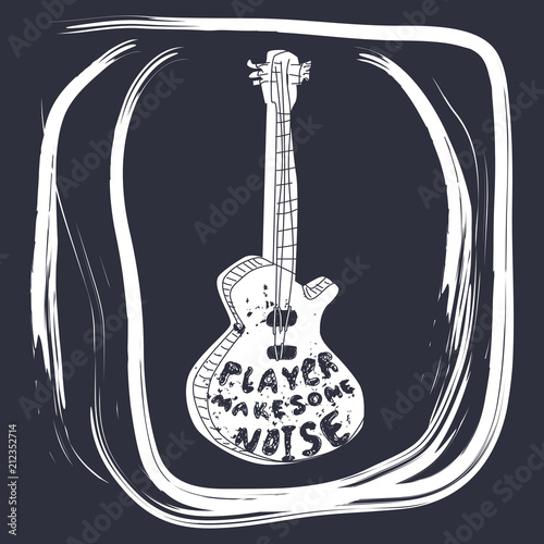 Electric guitar decorated with words, vector for t-shirt, print, card	 photo