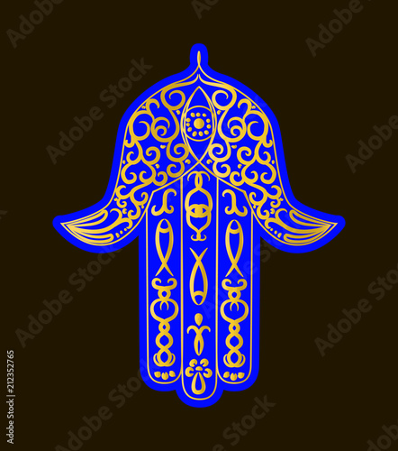 Hand drawn Ornate amulet Hamsa Hand of Fatima, vector for t-shirt, print, card	