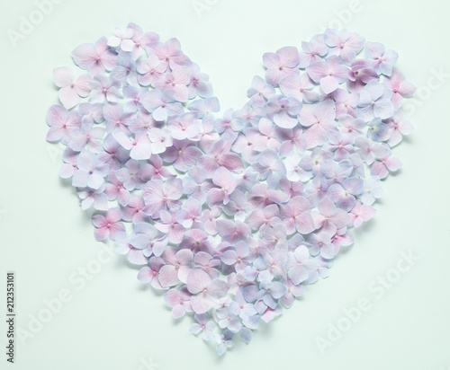 Heart from hydrangea petals