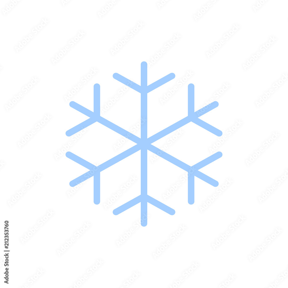 Snowflake icon. Blue silhouette snow flake sign, isolated on white background. Flat design. Symbol of winter, frozen, Christmas, New Year holiday. Graphic element decoration. Vector illustration Snowflake icon. Blue silhouette snow flake sign, isolated on white background. Flat design. Symbol of winter, frozen, Christmas, New Year holiday. Graphic element decoration. Vector illustration