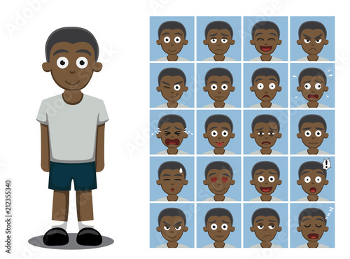 African American Boy Cartoon Emotion faces Vector Illustration