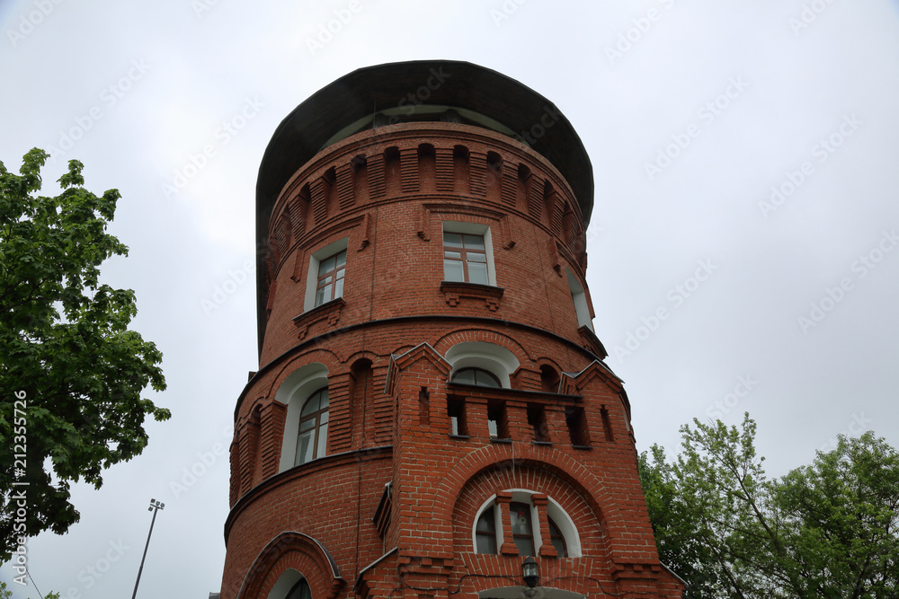 VLADIMIR, RUSSIA - MAY 19, 2018: Water tower. A monument of engineering, technical and industrial architecture. Built in 1912. Architect Sergey Zharov
