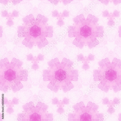Symmetric kaleidoscopic vintage fashion decor. Abstract pastel pink color watercolor painting background. Artistic acrylic pretty texture. Art pattern for graphic design and print production. 