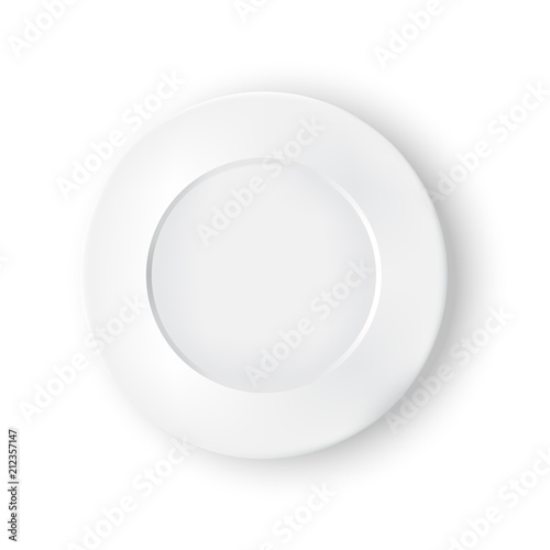 Mock up Realistic White Plate or Dish on Dining Table for food isolated Background.