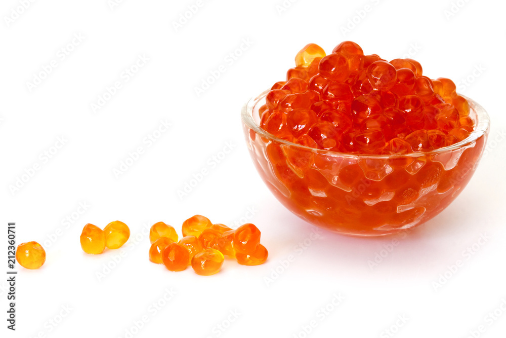 Red caviar in the glass bowl. Red caviar in the glass bowl.