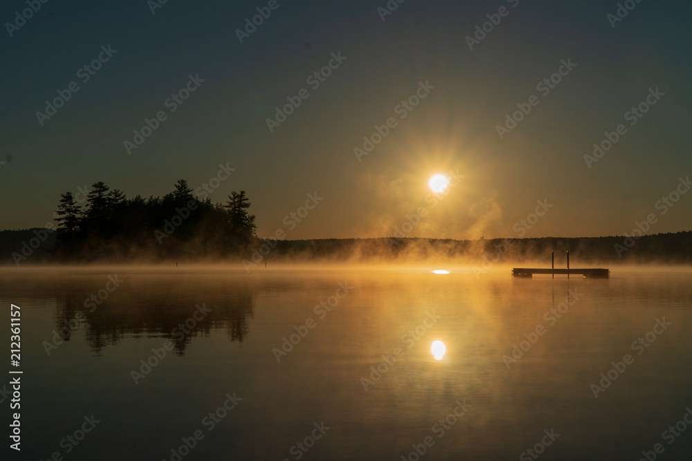 Maine lake sunrise in the morning