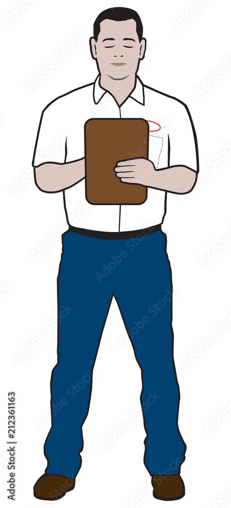 A generic service technician is making notes on a clipboard