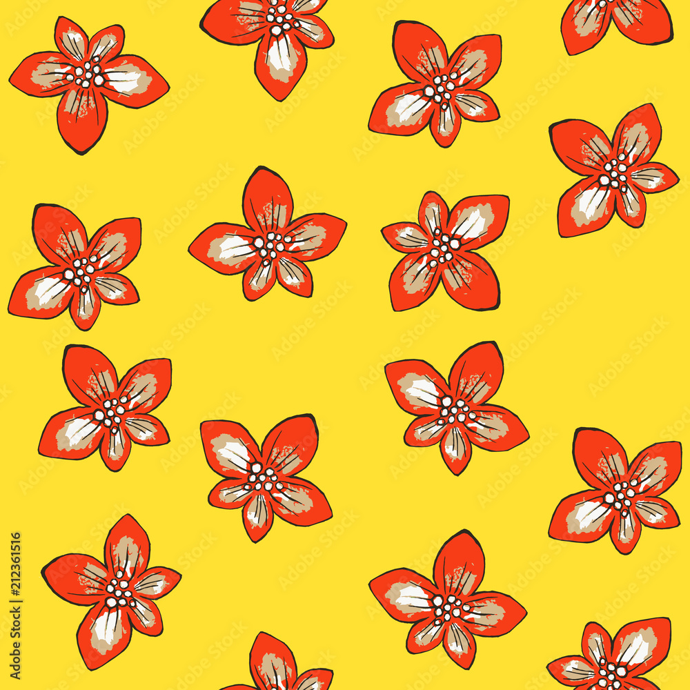 yellow background with red flowers yellow background with red flowers