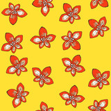 yellow background with red flowers