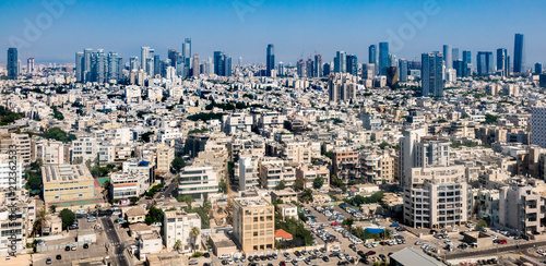 Aerial view of old buildings and new skyscrapers inTel Aviv, Israel.