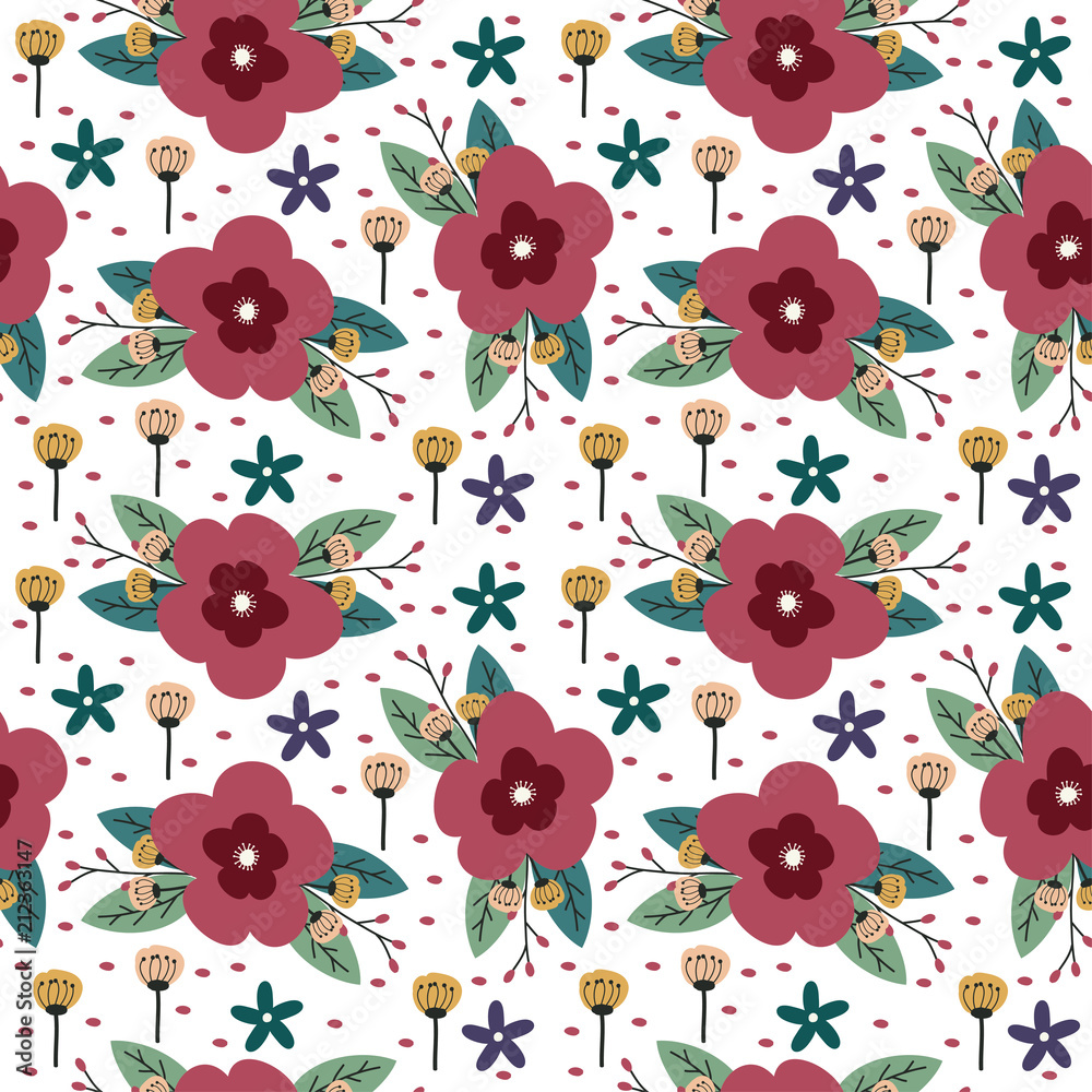 Seamless pattern with cute florals
