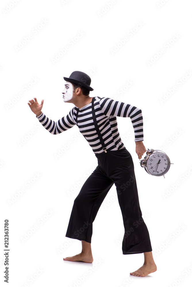 Mime in time management concept isolated on white background Mime in time management concept isolated on white background