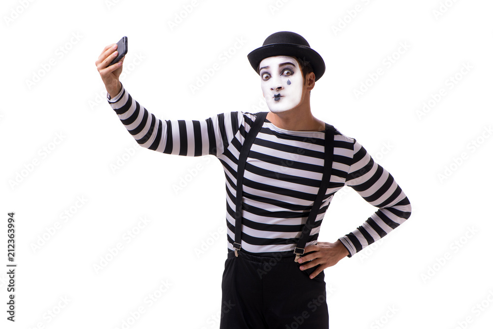 Mime with smartphone isolated on white background Mime with smartphone isolated on white background