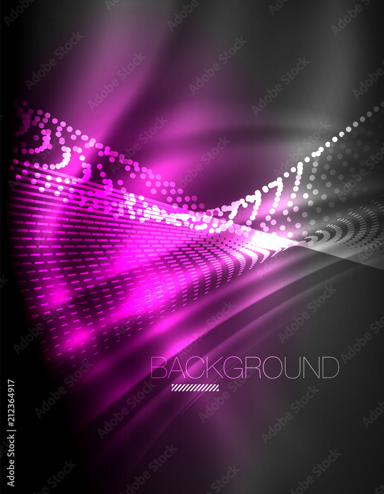 Obraz premium Smooth light effect, straight lines on glowing shiny neon dark background. Energy technology idea
