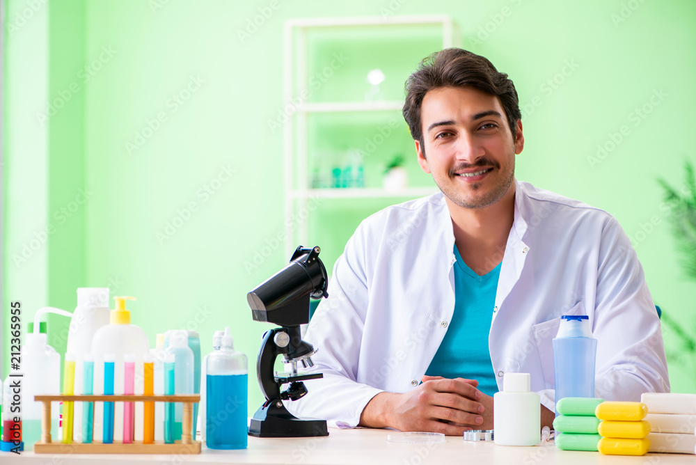Chemist testing soap in the lab Chemist testing soap in the lab