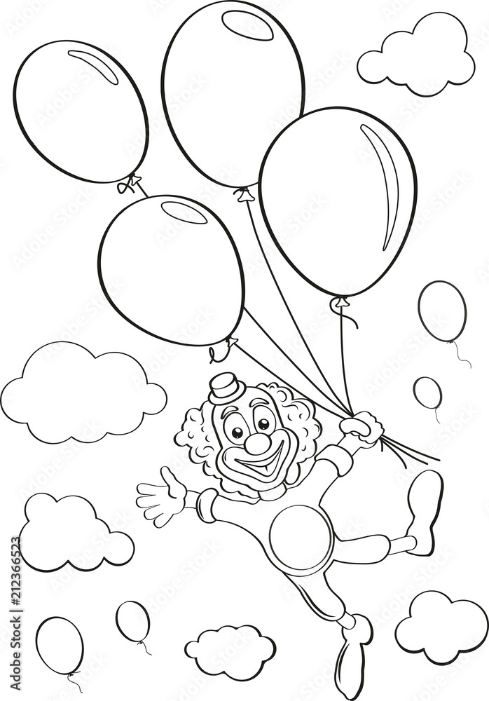 Malvorlage Clown mit Luftballon – Stock-Vektorgrafik | Adobe Stock